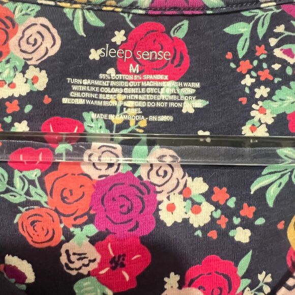 Sleep Sense Floral Pajama Set Top M Bottom S Cotton Stretch Lounge Pockets - Picture 4 of 8